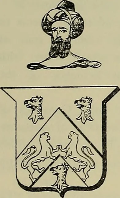 An illustration from America heraldica : a compilation of coats of arms, crests and mottoes of prominent American families settled in this country before 1800, 1889, leaf 47