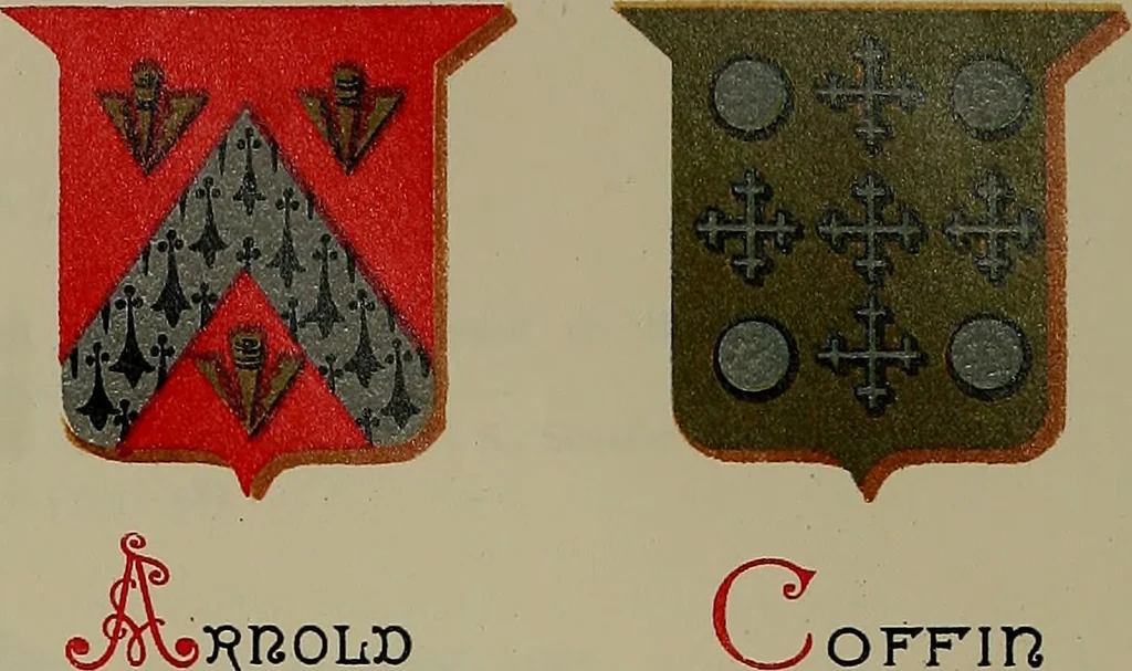 An illustration from America heraldica : a compilation of coats of arms, crests and mottoes of prominent American families settled in this country before 1800, 1889, leaf 48