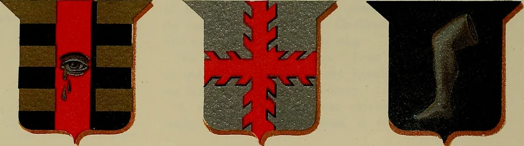 An illustration from America heraldica : a compilation of coats of arms, crests and mottoes of prominent American families settled in this country before 1800, 1889, leaf 48
