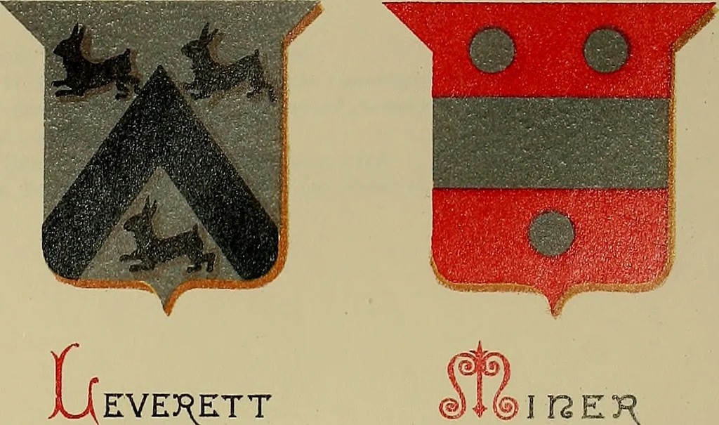 An illustration from America heraldica : a compilation of coats of arms, crests and mottoes of prominent American families settled in this country before 1800, 1889, leaf 48