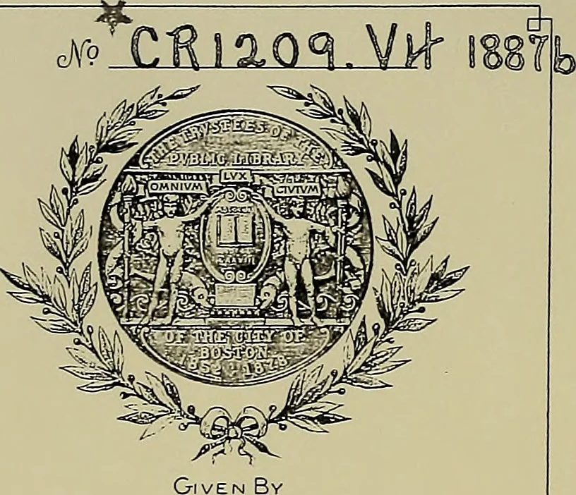 An illustration from America heraldica : a compilation of coats of arms, crests and mottoes of prominent American families settled in this country before 1800, 1889, leaf 5