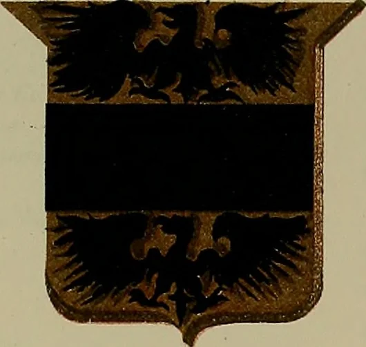 An illustration from America heraldica : a compilation of coats of arms, crests and mottoes of prominent American families settled in this country before 1800, 1889, leaf 64