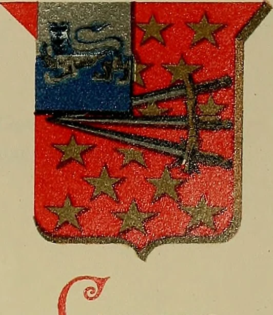 An illustration from America heraldica : a compilation of coats of arms, crests and mottoes of prominent American families settled in this country before 1800, 1889, leaf 64