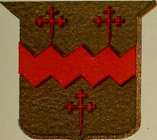 An illustration from America heraldica : a compilation of coats of arms, crests and mottoes of prominent American families settled in this country before 1800, 1889, leaf 72