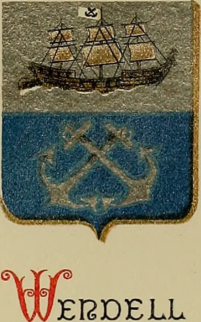 An illustration from America heraldica : a compilation of coats of arms, crests and mottoes of prominent American families settled in this country before 1800, 1889, leaf 72