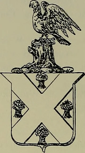 An illustration from America heraldica : a compilation of coats of arms, crests and mottoes of prominent American families settled in this country before 1800, 1889, leaf 79