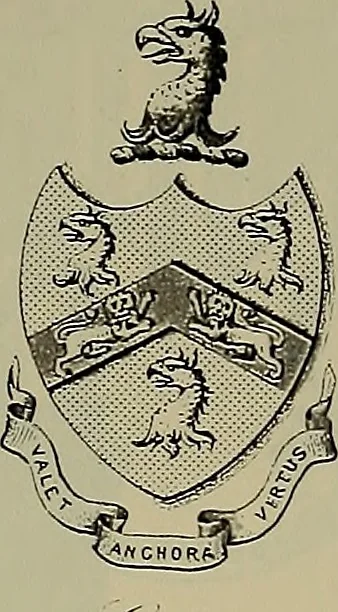 An illustration from America heraldica : a compilation of coats of arms, crests and mottoes of prominent American families settled in this country before 1800, 1889, leaf 8