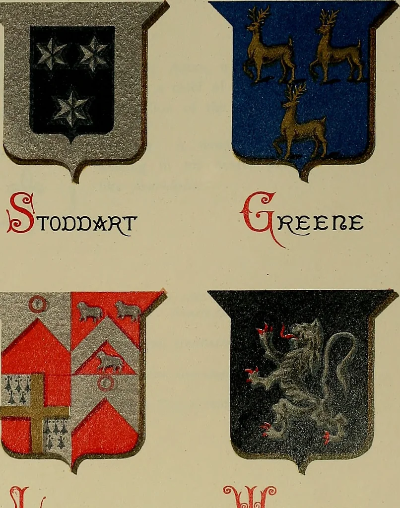 An illustration from America heraldica : a compilation of coats of arms, crests and mottoes of prominent American families settled in this country before 1800, 1889, leaf 82