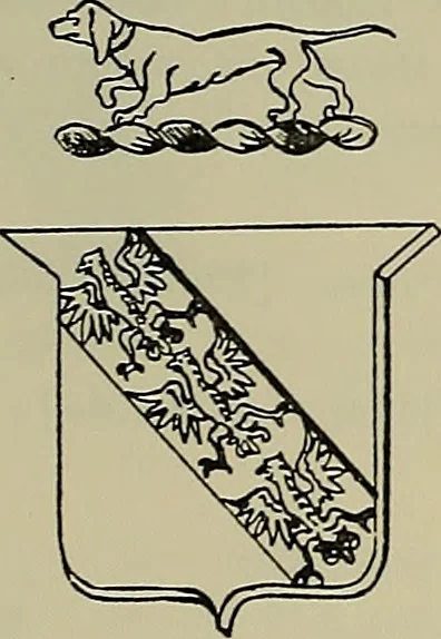 An illustration from America heraldica : a compilation of coats of arms, crests and mottoes of prominent American families settled in this country before 1800, 1889, leaf 87