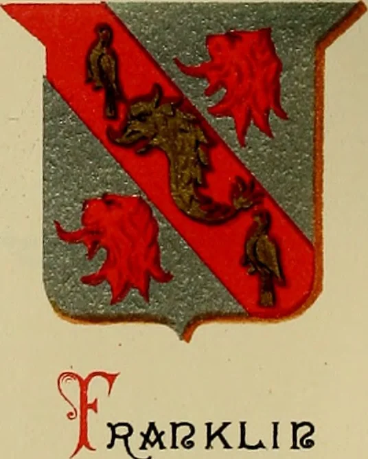 An illustration from America heraldica : a compilation of coats of arms, crests and mottoes of prominent American families settled in this country before 1800, 1889, leaf 9
