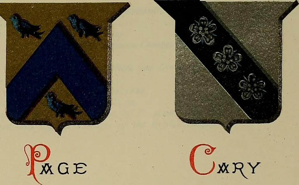 An illustration from America heraldica : a compilation of coats of arms, crests and mottoes of prominent American families settled in this country before 1800, 1889, leaf 90
