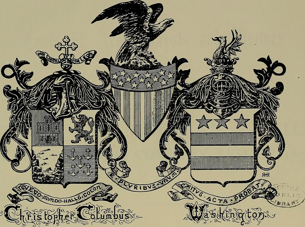 An illustration from America heraldica : a compilation of coats of arms, crests and mottoes of prominent American families settled in this country before 1800, 1887, leaf 10
