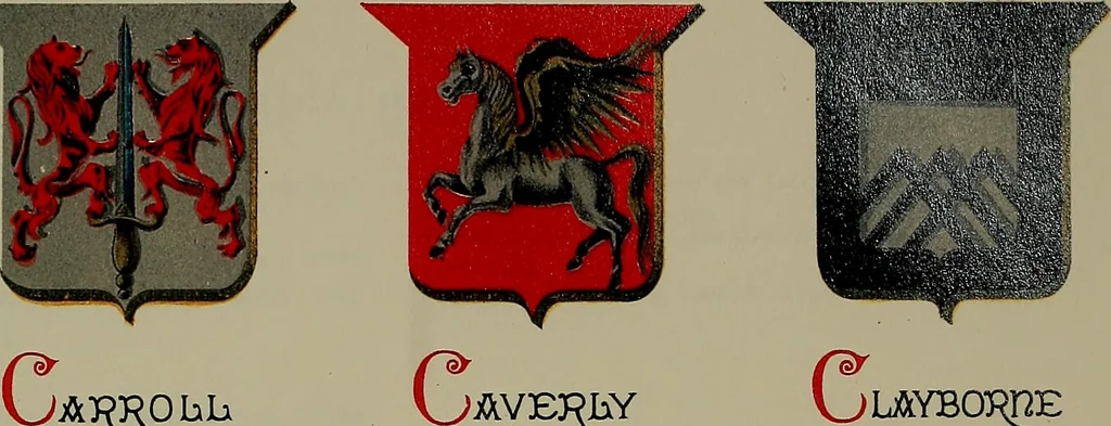 An illustration from America heraldica : a compilation of coats of arms, crests and mottoes of prominent American families settled in this country before 1800, 1887, leaf 122