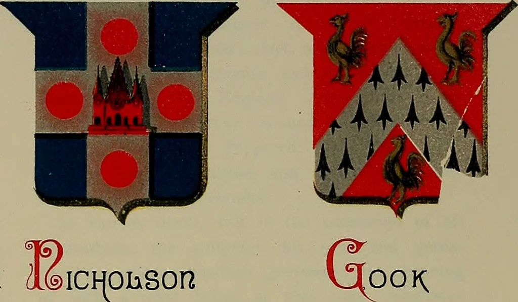 An illustration from America heraldica : a compilation of coats of arms, crests and mottoes of prominent American families settled in this country before 1800, 1887, leaf 122