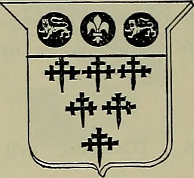An illustration from America heraldica : a compilation of coats of arms, crests and mottoes of prominent American families settled in this country before 1800, 1887, leaf 129
