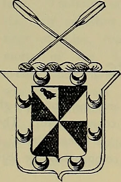 An illustration from America heraldica : a compilation of coats of arms, crests and mottoes of prominent American families settled in this country before 1800, 1887, leaf 130