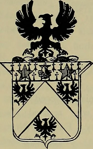 An illustration from America heraldica : a compilation of coats of arms, crests and mottoes of prominent American families settled in this country before 1800, 1887, leaf 136