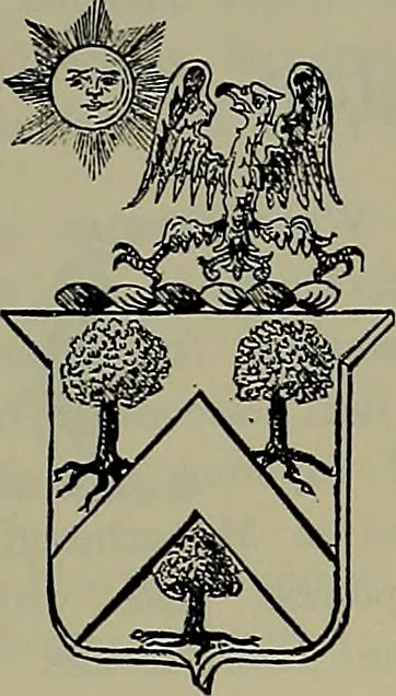 An illustration from America heraldica : a compilation of coats of arms, crests and mottoes of prominent American families settled in this country before 1800, 1887, leaf 138