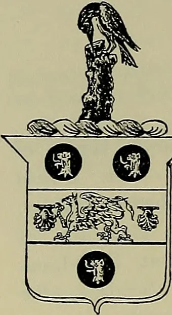 An illustration from America heraldica : a compilation of coats of arms, crests and mottoes of prominent American families settled in this country before 1800, 1887, leaf 143