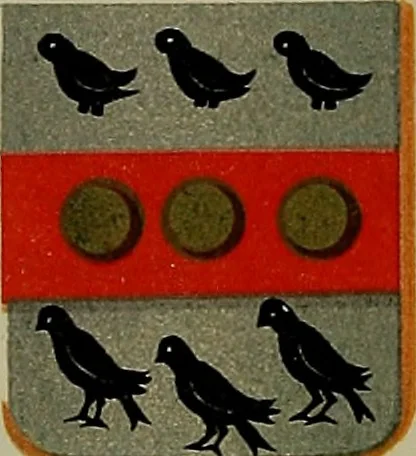 An illustration from America heraldica : a compilation of coats of arms, crests and mottoes of prominent American families settled in this country before 1800, 1887, leaf 155