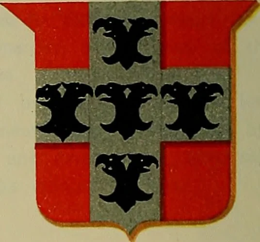 An illustration from America heraldica : a compilation of coats of arms, crests and mottoes of prominent American families settled in this country before 1800, 1887, leaf 155