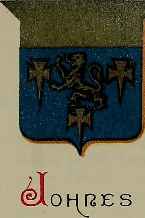 An illustration from America heraldica : a compilation of coats of arms, crests and mottoes of prominent American families settled in this country before 1800, 1887, leaf 156