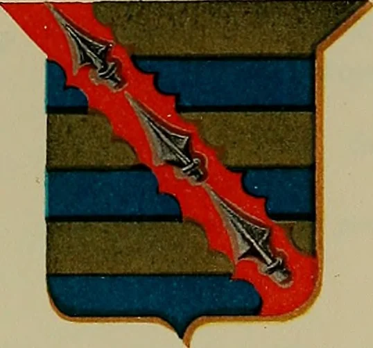 An illustration from America heraldica : a compilation of coats of arms, crests and mottoes of prominent American families settled in this country before 1800, 1887, leaf 156