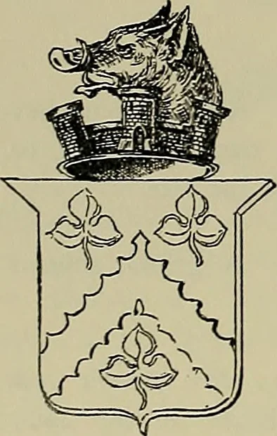 An illustration from America heraldica : a compilation of coats of arms, crests and mottoes of prominent American families settled in this country before 1800, 1887, leaf 187