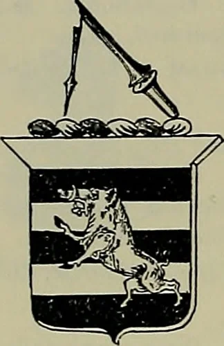 An illustration from America heraldica : a compilation of coats of arms, crests and mottoes of prominent American families settled in this country before 1800, 1887, leaf 203