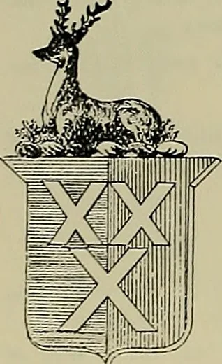 An illustration from America heraldica : a compilation of coats of arms, crests and mottoes of prominent American families settled in this country before 1800, 1887, leaf 215