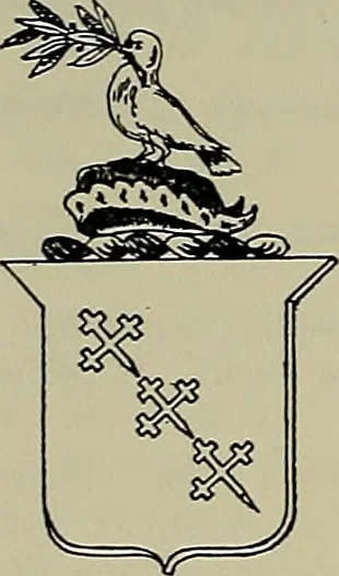 An illustration from America heraldica : a compilation of coats of arms, crests and mottoes of prominent American families settled in this country before 1800, 1887, leaf 219