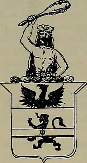 An illustration from America heraldica : a compilation of coats of arms, crests and mottoes of prominent American families settled in this country before 1800, 1887, leaf 222