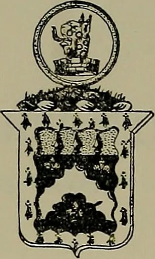 An illustration from America heraldica : a compilation of coats of arms, crests and mottoes of prominent American families settled in this country before 1800, 1887, leaf 228
