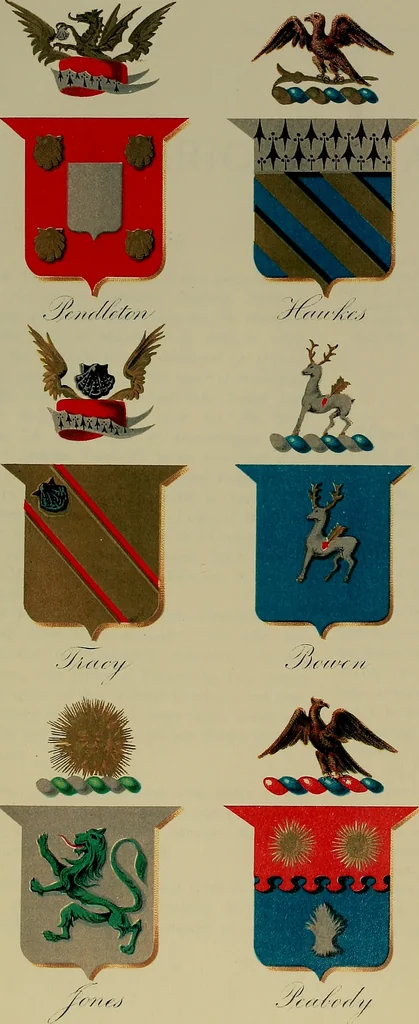 An illustration from America heraldica : a compilation of coats of arms, crests and mottoes of prominent American families settled in this country before 1800, 1887, leaf 260
