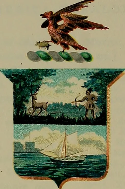 An illustration from America heraldica : a compilation of coats of arms, crests and mottoes of prominent American families settled in this country before 1800, 1887, leaf 264