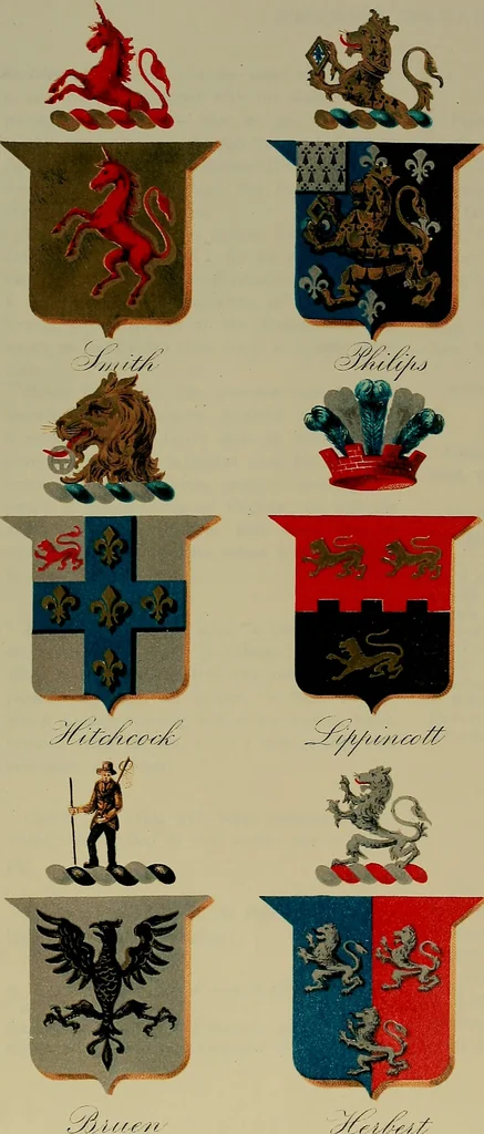 An illustration from America heraldica : a compilation of coats of arms, crests and mottoes of prominent American families settled in this country before 1800, 1887, leaf 270
