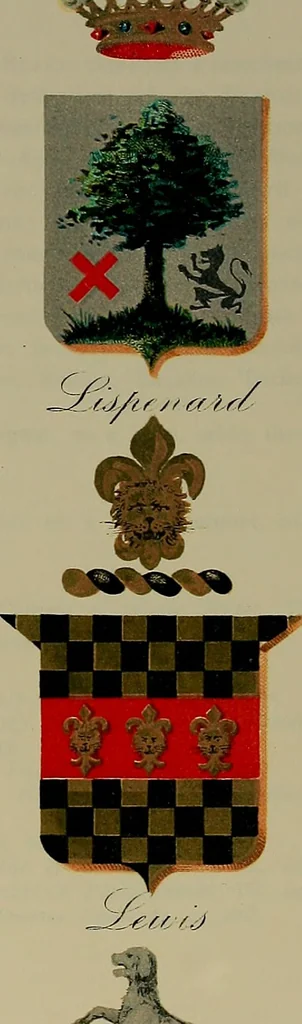 An illustration from America heraldica : a compilation of coats of arms, crests and mottoes of prominent American families settled in this country before 1800, 1887, leaf 270