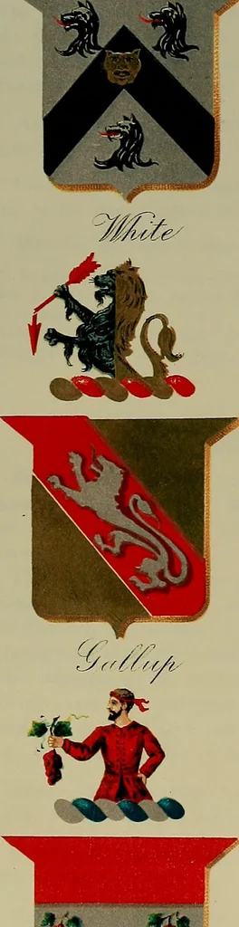 An illustration from America heraldica : a compilation of coats of arms, crests and mottoes of prominent American families settled in this country before 1800, 1887, leaf 276