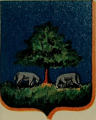 An illustration from America heraldica : a compilation of coats of arms, crests and mottoes of prominent American families settled in this country before 1800, 1887, leaf 40