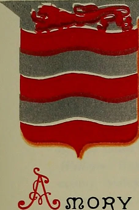 An illustration from America heraldica : a compilation of coats of arms, crests and mottoes of prominent American families settled in this country before 1800, 1887, leaf 48