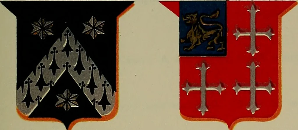 An illustration from America heraldica : a compilation of coats of arms, crests and mottoes of prominent American families settled in this country before 1800, 1887, leaf 48