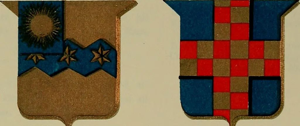 An illustration from America heraldica : a compilation of coats of arms, crests and mottoes of prominent American families settled in this country before 1800, 1887, leaf 70