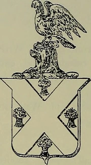 An illustration from America heraldica : a compilation of coats of arms, crests and mottoes of prominent American families settled in this country before 1800, 1887, leaf 77