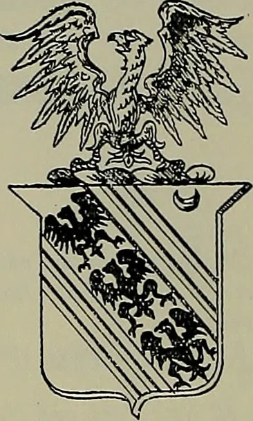 An illustration from America heraldica : a compilation of coats of arms, crests and mottoes of prominent American families settled in this country before 1800, 1887, leaf 79