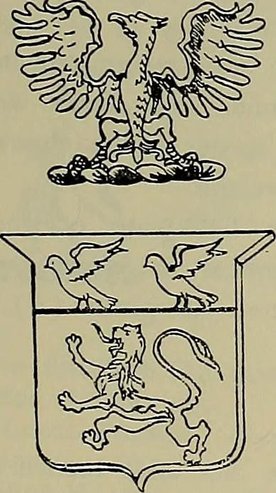 An illustration from America heraldica : a compilation of coats of arms, crests and mottoes of prominent American families settled in this country before 1800, 1887, leaf 88