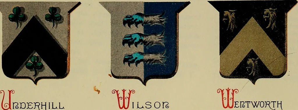 An illustration from America heraldica : a compilation of coats of arms, crests and mottoes of prominent American families settled in this country before 1800, 1887, leaf 96