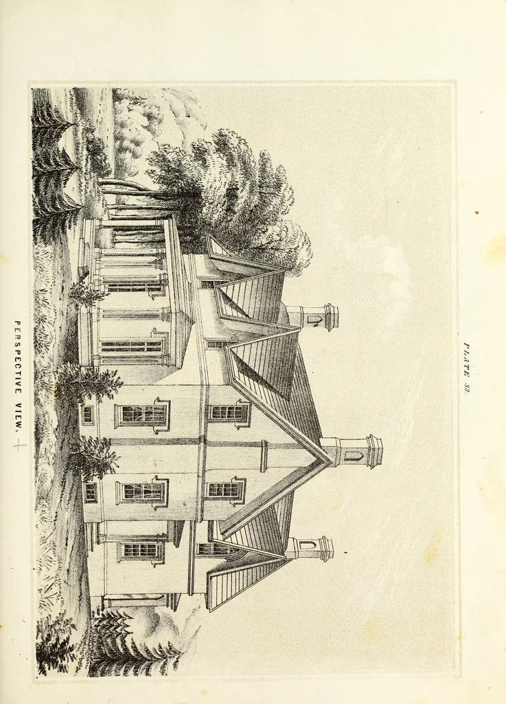An illustration from The American architect : comprising original designs of cheap country and village residences, with details, specifications, plans and directions, and an estimate of the cost of each design, 1849, leaf 106