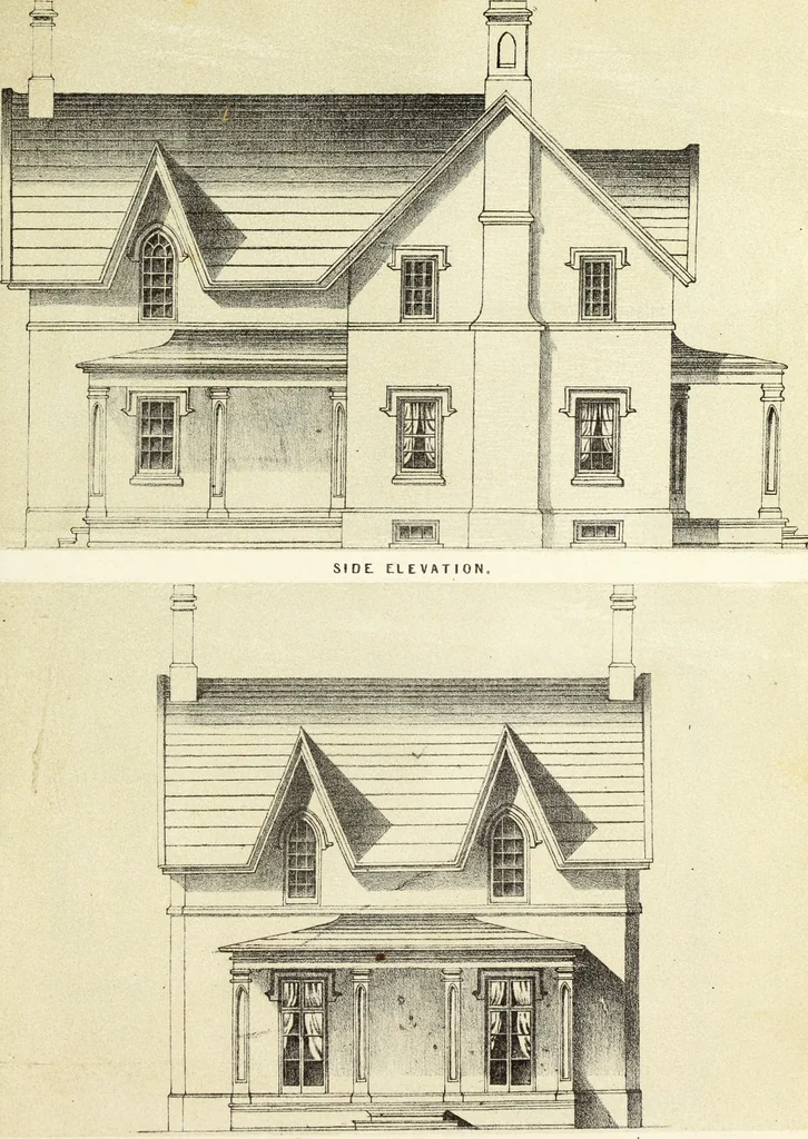 An illustration from The American architect : comprising original designs of cheap country and village residences, with details, specifications, plans and directions, and an estimate of the cost of each design, 1849, leaf 108