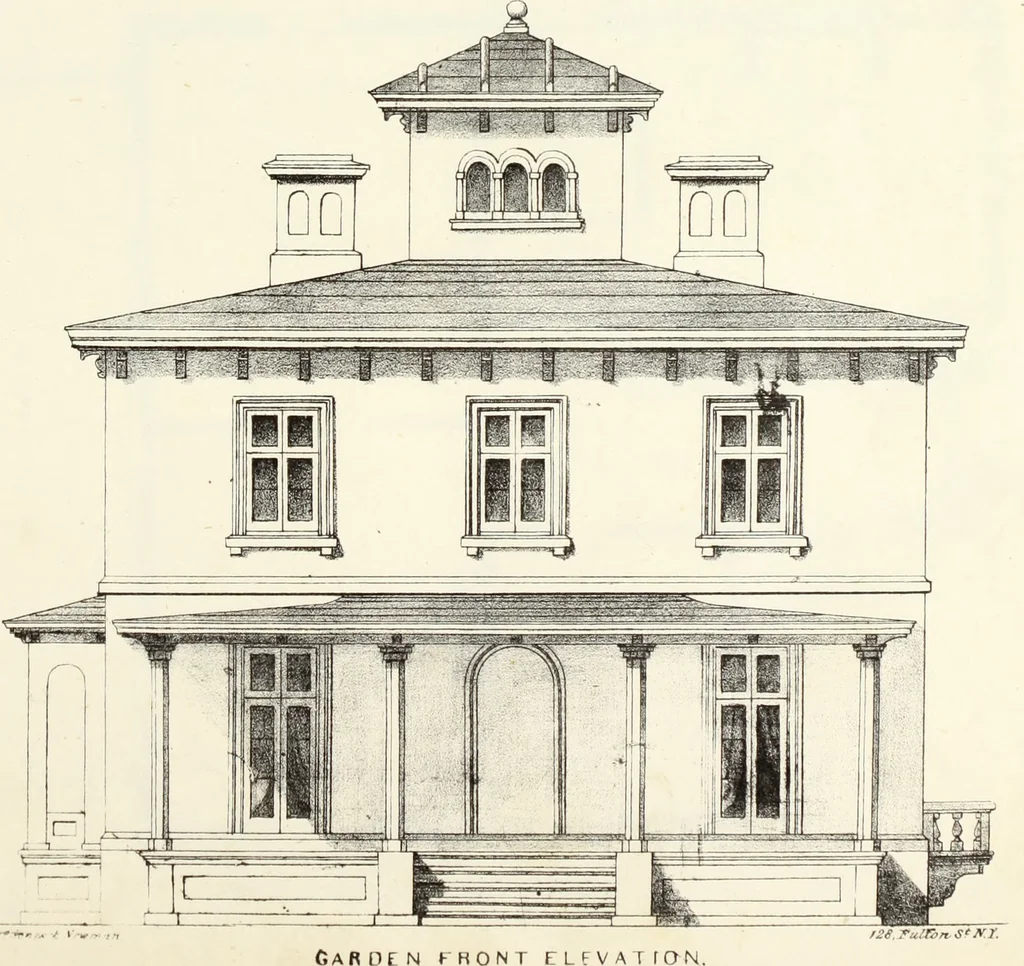 An illustration from The American architect : comprising original designs of cheap country and village residences, with details, specifications, plans and directions, and an estimate of the cost of each design, 1849, leaf 12