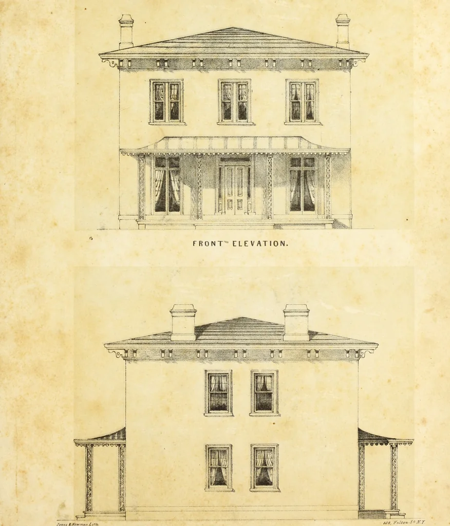An illustration from The American architect : comprising original designs of cheap country and village residences, with details, specifications, plans and directions, and an estimate of the cost of each design, 1849, leaf 144